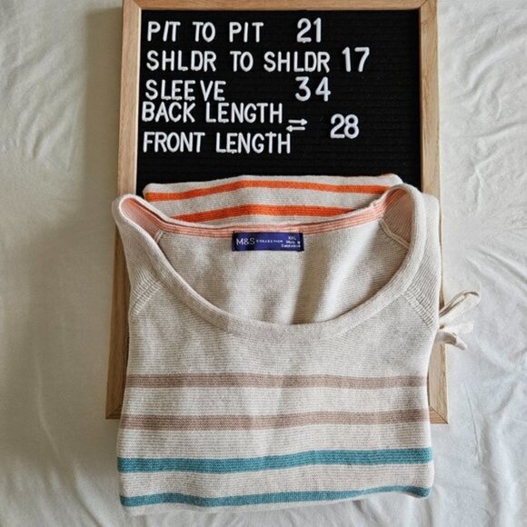 M&S Collection Sweater Womens XXL Beige Striped Reverse Knit LS Drawstings Boho - Picture 15 of 15